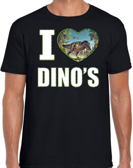 Bellatio Decorations I love dino's t-shirt met dieren foto van een dino zwart voor heren - cadeau shirt Tyrannosaurus Rex dino's liefhebber 2XL