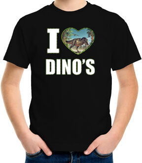 Bellatio Decorations I love dino's t-shirt met dieren foto van een dino zwart voor kinderen - cadeau shirt T-Rex dino's liefhebber L (146-152)