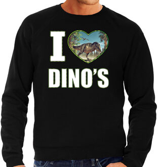 Bellatio Decorations I love dino's trui met dieren foto van een dino zwart voor dames - cadeau sweater T-Rex dinosaurus liefhebber 2XL