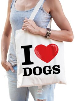 Bellatio Decorations I love dogs katoenen tasje - Boodschappentassen Beige