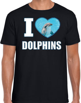 Bellatio Decorations I love dolphins t-shirt met dieren foto van een dolfijn zwart voor heren - cadeau shirt dolfijnen liefhebber 2XL