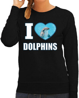 Bellatio Decorations I love dolphins trui met dieren foto van een dolfijn zwart voor dames - cadeau sweater dolfijnen liefhebber L