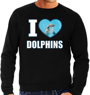 Bellatio Decorations I love dolphins trui met dieren foto van een dolfijn zwart voor dames - cadeau sweater dolfijnen liefhebber M