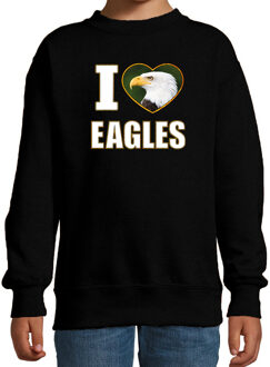 Bellatio Decorations I love eagles sweater met dieren foto van een amerikaanse zeearend zwart voor kinderen - cadeau trui adelaars liefhebber - kinderkleding / kleding 7-8 jaar (122/128)