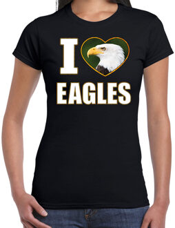 Bellatio Decorations I love eagles t-shirt met dieren foto van een amerikaanse zeearend zwart voor dames - cadeau shirt adelaars liefhebber 2XL