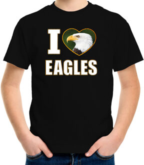 Bellatio Decorations I love eagles t-shirt met dieren foto van een amerikaanse zeearend zwart voor kinderen - cadeau shirt vogel / adelaars liefhebber XS (110-116)