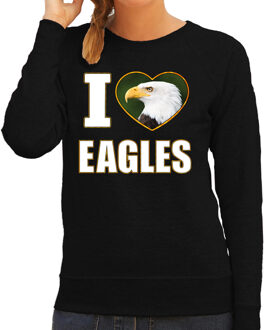 Bellatio Decorations I love eagles trui met dieren foto van een amerikaanse zeearend vogel zwart voor dames - cadeau sweater adelaars liefhebber L