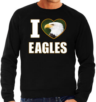 Bellatio Decorations I love eagles trui met dieren foto van een amerikaanse zeearend zwart voor dames - cadeau sweater adelaars liefhebber 2XL