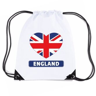 Bellatio Decorations I Love Engeland - Great Brittain - hartjes vlag - nylon - sport - rugzak - wit