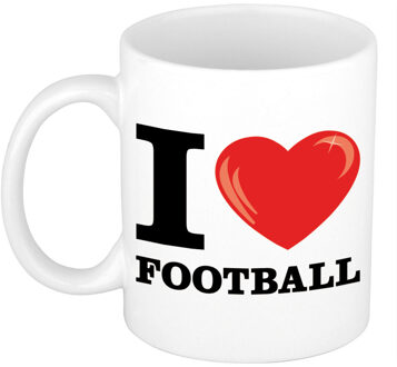 Bellatio Decorations I Love Football cadeau mok / beker wit met hartje 300 ml - feest mokken Multikleur