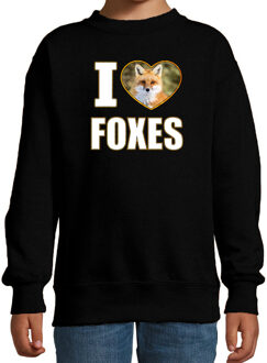 Bellatio Decorations I love foxes sweater met dieren foto van een vos zwart voor kinderen - cadeau trui vossen liefhebber - kinderkleding / kleding 12-13 jaar (152/164)