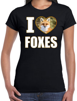 Bellatio Decorations I love foxes t-shirt met dieren foto van een vos zwart voor dames - cadeau shirt vossen liefhebber 2XL