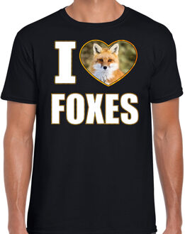 Bellatio Decorations I love foxes t-shirt met dieren foto van een vos zwart voor heren - cadeau shirt vossen liefhebber L