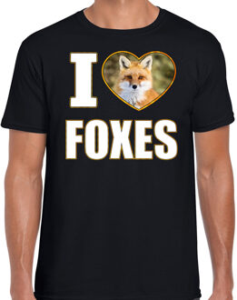 Bellatio Decorations I love foxes t-shirt met dieren foto van een vos zwart voor heren