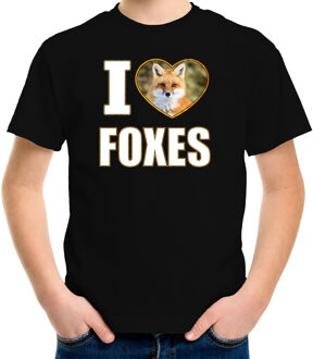 Bellatio Decorations I love foxes t-shirt met dieren foto van een vos zwart voor kinderen - cadeau shirt vossen liefhebber L (146-152)