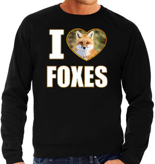 Bellatio Decorations I love foxes trui met dieren foto van een vos zwart voor dames - cadeau sweater vossen liefhebber 2XL