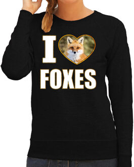 Bellatio Decorations I love foxes trui met dieren foto van een vos zwart voor dames - cadeau sweater vossen liefhebber 2XL