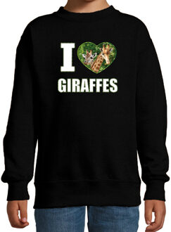 Bellatio Decorations I love giraffes sweater met dieren foto van een giraf zwart voor kinderen - cadeau trui giraffen liefhebber - kinderkleding / kleding 12-13 jaar (152/164)