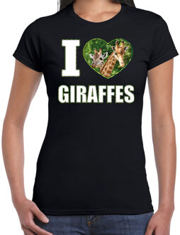 Bellatio Decorations I love giraffes t-shirt met dieren foto van een giraf zwart voor dames - cadeau shirt giraffen liefhebber 2XL