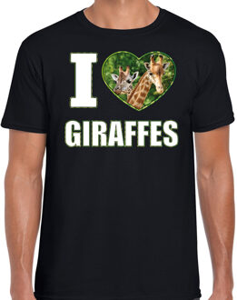 Bellatio Decorations I love giraffes t-shirt met dieren foto van een giraf zwart voor heren