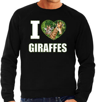 Bellatio Decorations I love giraffes trui met dieren foto van een giraf zwart voor dames - cadeau sweater giraffen liefhebber 2XL