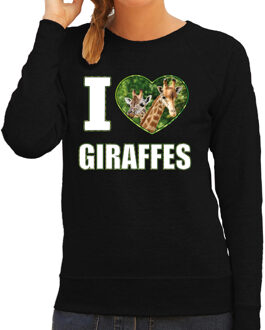 Bellatio Decorations I love giraffes trui met dieren foto van een giraf zwart voor dames - cadeau sweater giraffen liefhebber 2XL