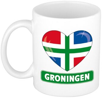 Bellatio Decorations I love Groningen - Hartje vlag - koffiemok - drinkbeker - wit - 300 ml Multi