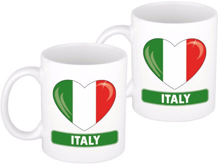 Bellatio Decorations I love Hartje vlag Italie - 2x stuks - Koffiemok - drink beker - 300 ml - supporters