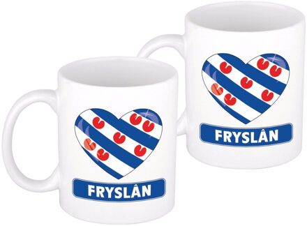 Bellatio Decorations I Love hartjes vlag Friesland - 2x stuks - koffiemok - beker - wit - 300 ml