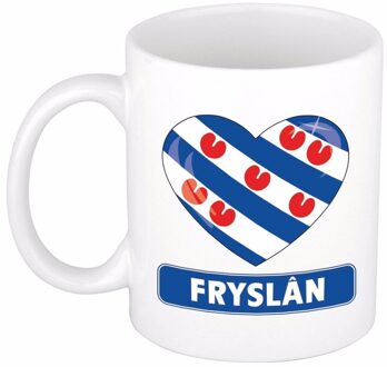 Bellatio Decorations I Love hartjes vlag Friesland - koffiemok - beker - wit - 300 ml Multi