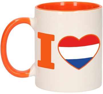 Bellatio Decorations I love Holland mok/ beker oranje wit 300 ml