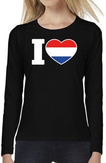 Bellatio Decorations I love Holland supporter t-shirt met lange mouwen / long sleeves voor dames - zwart - Holland / Nederland landen shirtjes - Nederlandse fan kleding dames S