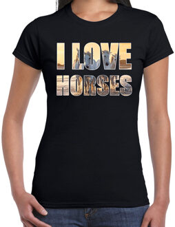 Bellatio Decorations I love horses / paarden dieren t-shirt zwart dames 2XL