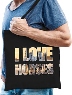 Bellatio Decorations I love horses / paarden katoenen dieren tas zwart heren