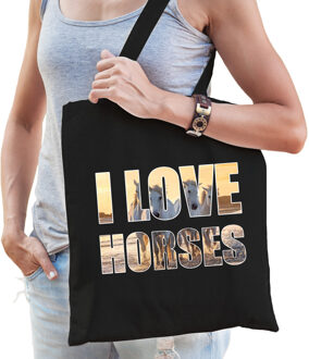 Bellatio Decorations I love horses / paarden katoenen tas zwart dames