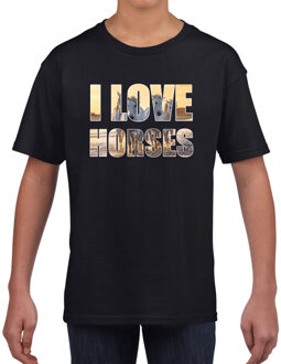 Bellatio Decorations I love horses / paarden t-shirt zwart kids L (146-152)