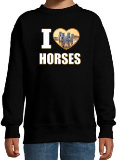 Bellatio Decorations I love horses sweater met dieren foto van een wit paard zwart voor kinderen - cadeau trui paarden liefhebber - kinderkleding / kleding 7-8 jaar (122/128)