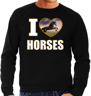 Bellatio Decorations I love horses sweater / trui met dieren foto van een zwart paard zwart voor heren