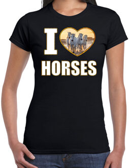 Bellatio Decorations I love horses t-shirt met dieren foto van een wit paard zwart voor dames - cadeau shirt paarden liefhebber 2XL