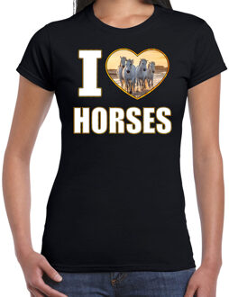 Bellatio Decorations I love horses t-shirt met dieren foto van een wit paard zwart voor dames