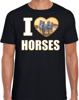 Bellatio Decorations I love horses t-shirt met dieren foto van een wit paard zwart voor heren