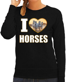 Bellatio Decorations I love horses trui met dieren foto van een wit paard zwart voor dames - cadeau sweater paarden liefhebber 2XL