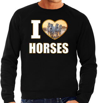 Bellatio Decorations I love horses trui met dieren foto van een wit paard zwart voor dames - cadeau sweater paarden liefhebber 2XL