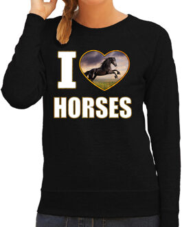 Bellatio Decorations I love horses trui met dieren foto van een zwart paard zwart voor dames - cadeau sweater paarden liefhebber 2XL