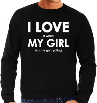 Bellatio Decorations I love it when my girl lets me go cycling trui - grappige wielrennen hobby sweater zwart heren - Cadeau fietser/ wielrenner L