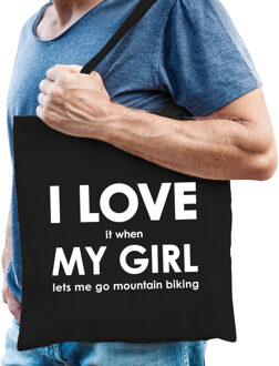 Bellatio Decorations I love it when my girl lets me go mountain biking cadeau katoenen tas / shopper zwart heren