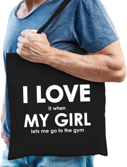 Bellatio Decorations I love it when my girl lets me go to the gym katoenen tas - sporten/ fitnessen hobby tasje/ boodschappentas heren - Cadeau sporter/ bodybuilder