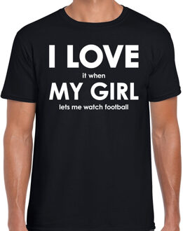 Bellatio Decorations I love it when my girl lets me watch footbal shirt - grappig voetbal kijken hobby t-shirt zwart heren - Cadeau voetbal liefhebber 2XL