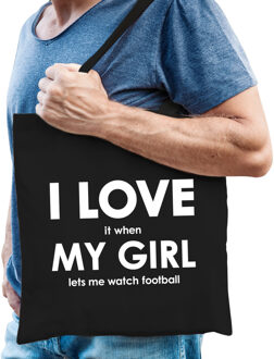 Bellatio Decorations I love it when my girl lets me watch football cadeau katoenen tas / shopper zwart heren