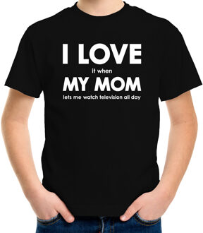 Bellatio Decorations I love it when my mom lets me watch television all day t-shirt zwart voor kids L (146-152)